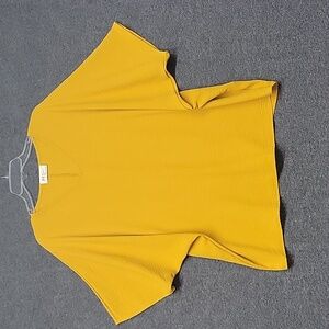 Womens Pullover Top "Before You" Mustard Yellow Size L Batwing Sleeve
